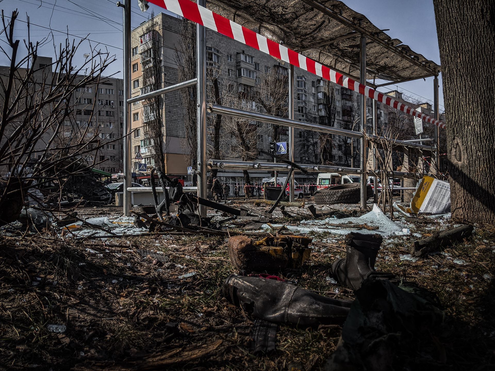 Ukraine bus stop destroyed in conflict